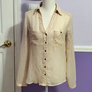 2B BeBe Golden Cream Long Sleeve Button Up Evening Business Casual Top S